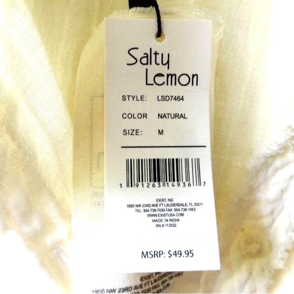 Salty Lemon Cream Cotton Gauze Mini Dress M New Frayed Seams Beachcore  Nautical - Picture 6 of 7